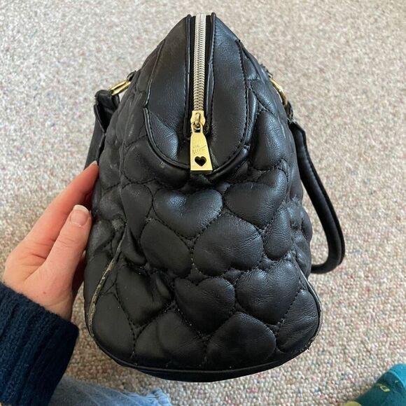 Betsey Johnson Quilted Heart Satchel Faux Leather Top Handle Purse - Picture 10 of 16
